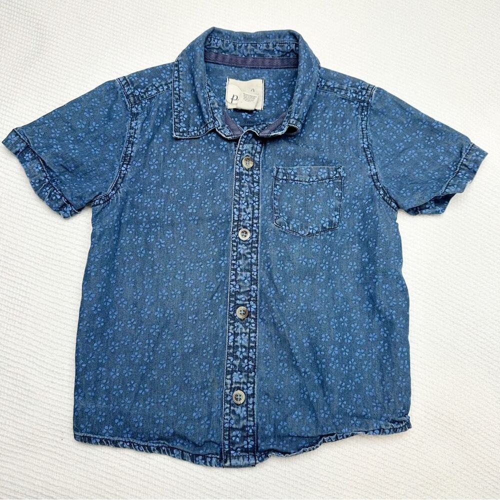 Peek chambray button down floral top blue